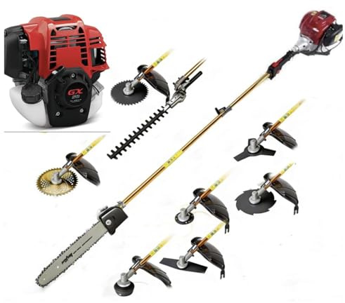 Decespugliatore multifunzione a scoppio 9 in 1 tagliasiepi troncarami e motosega motore GX50 4 tempi comprende testina doppio filo