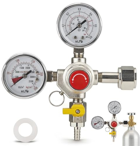 Druckminderer Bier Druckregler CO2, Doppelmessgerät W21.8, CO2 Druckminderer Profi Mehrweg für Biermaschine, Bierbrauen, 3/4-Stecker