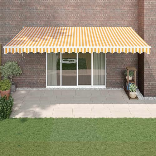 ACAGALA Elektrische Gelenkarmmarkise 5x3m, Markise Automatisch mit Fernbedienung und Handkurbel, Sonnenmarkise Sonnenschutz für Terrasse Balkon Garten, Gelb(weißem Rahmen)