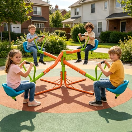 Lizricona Kinderwippe 4-Sitzer mit 360° Drehung, Outdoor Spielplatz Wippe für Garten, Stabiler Stahlrahmen, HDPE Sitz (Versand in 3-5 Werktagen)