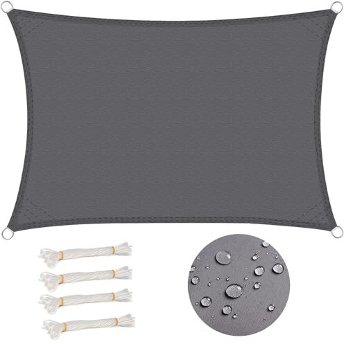 WOLTU Toldo Vela Impermeable Rectangular 4x6 m Poliéster Protección Rayos UV Intemperie para Patio Exteriores Jardín Color Arena Gris