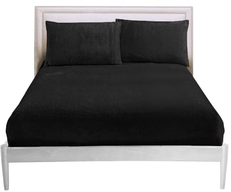 GAVENO CAVAILIA Teddy Fleece Luxurious Super Soft Warm and Cosy Fitted Bed Sheet (Black, Double Matching Fitted Sheet)
