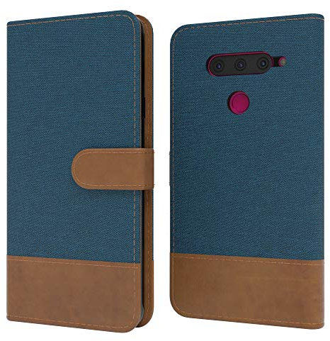 EAZY CASE Tasche kompatibel mit LG V40 ThinQ Stoff Schutzhülle mit Standfunktion Klapphülle im Bookstyle, Tasche Handyhülle Flip Cover mit Magnetverschluss und Kartenfach, Kunstleder, Dunkel Blau
