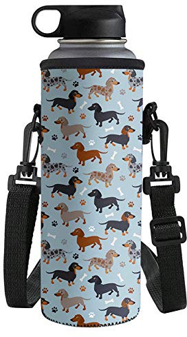 UOIMAG - Funda para botella de agua de perro salchicha con aislamiento de neopreno, tamaño grande, 1 l