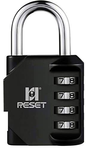 RESET-060 4 Digit Combination Padlock, Outdoor Lock, Indoor Padlock, Ideal for School Locker, Gym Locker, Fence, Gate, Hasp, Shed, Toolbox, Black, 1-Pack