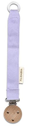 Filibabba® Schnullerkette aus Bio-Baumwolle und Holz | 21 cm | Schnullerkette für Jungen und Mädchen | Nickel-freie Metalclips | Mit Silikonring zum Befestigen | Dänisches Design (Fresh Violet)
