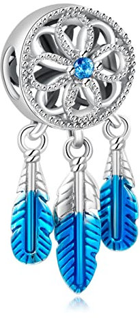 Annmors Blauer Spiritueller Traumfänger Charms für Armband 925 Sterling Silber Anhänger mit Kubischem Zirkon