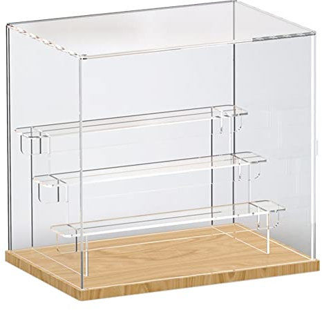 Nynelly 4-stöckige transparente Acryl-Vitrine für Modelle, Mini-Figuren, Pop Mart, Labubu, Sonny Angel, Smiski – montieren Sie staubdichte Vitrine mit Tür, Präsentationsständer (Holzsockel, klare