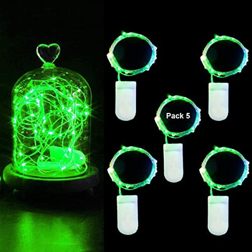 UHAT LED String Lights 5 Pack Battery Operated Fairy String Lights 10LED/20LED/30LED Micro Lights for Party Christmas Indoor Outdoor (Green, 2M)