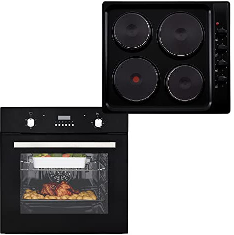 Cookology 60cm Oven Pack: Fan Oven and Solid Plate Hob Pack in Black
