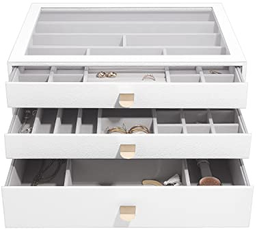 Stackers Pebble White Supersize Jewellery Box - Set of 3 (with drawers)