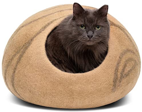 MEOWFIA Katzenbett Höhle – katzenhöhle umweltfreundliche Betten aus 100% Merinowolle für Katzen und Kätzchen (Beige, L)