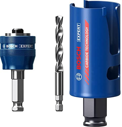 Bosch Professional 1x Expert Power Change Plus Hole Saw System Adapter (Ø 7,15 mm) + 1x Expert Construction Material Hole Saw (for Softwood, Ø 40 mm, Accessories Rotary Impact Drill)