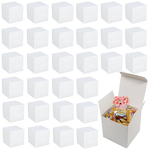 30 Stück Quadratische Geschenkbox, Geschenkboxen aus Kraftpapier, Pappschachteln mit Deckel, Einfach Aufzubauen, Gelten Geschenkbox Quadratisch für Geschenke, Party, Geburtstag, Hochzeit(Weiß)