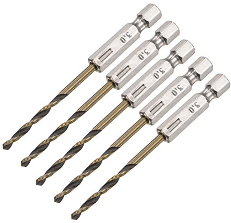sourcing map 5Stk. Schnelldrehstahl HSS Spiralbohrer 3mm Durchm. 1/4 Sechskant 80mm lang