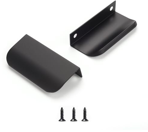 Sunlithor Tiradores de dedo negros para gabinete, cocina, cajones, armarios, tiradores planos ocultos, manijas de puerta para muebles, paquete de 5 unidades, longitud total moderna de 3.15 pulgadas,