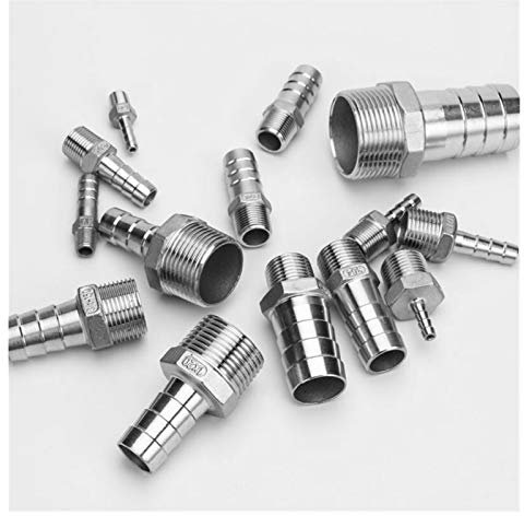 1/8 1/4 3/8 1/2 BSP männliche Gewindepfeife auf 6 8 10 12mm ID Barb Schlauchhandleitungsmontage Multi-Größe 304 Edelstahl (Size : 8mm tube, Thread Specification : 3/8)