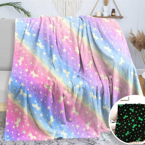 LXTOPN Kuscheldecke für Kinder, Kinderdecke Kuscheldecke Einhorn Pattern, Decke Leuchtet im Dunkeln für Kinder und Erwachsene (Gradient,130x150cm)