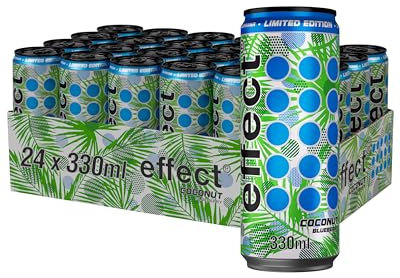 effect Energy Drink COCONUT BLUEBERRY – Tray mit 24 x 330 ml Energy Dosen Einweg, Koffeinhaltiges Erfrischungsgetränk mit B-Vitaminen – tropischer & frischer Kokosnuss-Blaubeere Geschmack, vegan