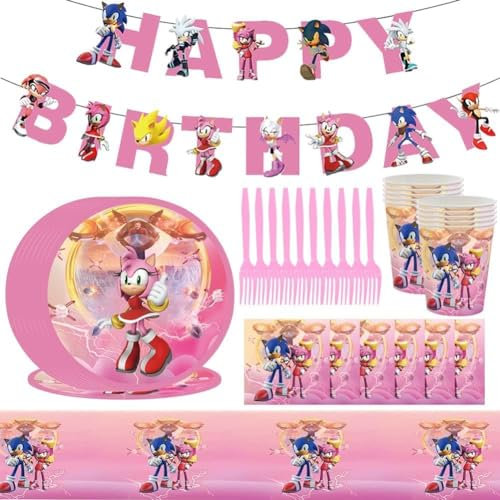 Party Tableware Set, Birthday Party Set Birthday Party Supplies Tableware Set Includes Tablecloths Tissues Plates Cups Banner Forks for Themed Birthday Baby Shower Decorations