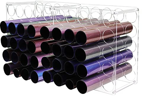 volepet Acryl-Vinyl-Rollen-Aufbewahrungsregal, 50 Löcher, 2 Stück, je 25 Löcher, modern, Wandhalterung, Heimbüro, 15,2 x 61 x 31 cm