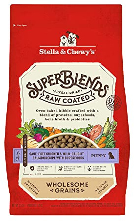 Stella & Chewy's SuperBlends Raw Coated Wholesome Grains Puppy Cage-Free Chicken & Wild-Caught Salmon Recipe with Superfoods, 3.5 lb. Bag