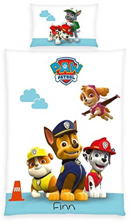 Herding Bettwäsche-Set für Kleinkinder, Paw Patrol Bettewäsche, Personalisiert mit Namen (Bestickt), 40 x 60 cm + 100 x 135 cm, 100% Baumwolle/Renforcé