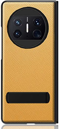 Funda para Huawei Mate X3 7.85'' 2023, Delgado Piel Genuina Funda Protección De Las Lentes Resistente Carcasa Diseño Soporte Plegable,Amarillo