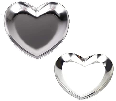 JEOPKO 1 Pcs Small Trinket Tray, Mirror Tray, Sliver Heart Shaped Jewellery Dish Plate Stainless Steel Decorative Tray Earrings Rings Bracelet Organizer Tray, 8.7 x 9.1cm