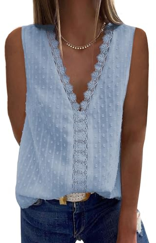 Bipily Blusa Magliette Donna Camicia a Manica Corta Sbuffo Eleganti Scollo a V Pizzo Bluse T Shirt Tops