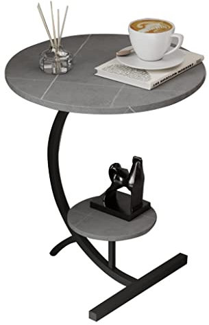 KITCISSL 2-lagige Beistelltisch Rund, Nachtkästchen Modern Beistelltisch Rund Outdoor Wohnzimmer Living Style Stylischer Nachtschrank Ecktisch Nachttische für Balkon Terrasse Büro (Color : Black B)