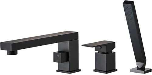 Rea Badewannenarmatur GLEN BLACK 3 ELEM Wasserhahn Badewanne Einhebel Wannenarmatur mit Handbrause Badarmatur aus Messing Mischbatterie (Schwarz)