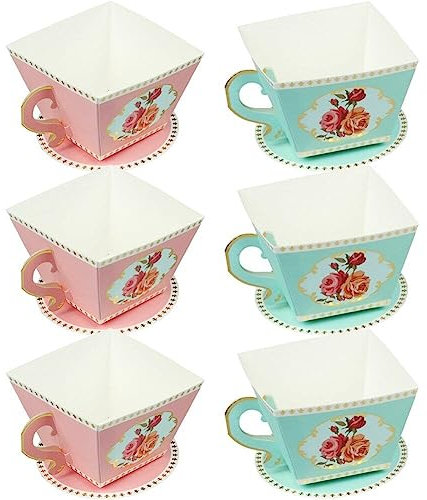 Danlai 100pcs Mini Tea Cup Wedding Favor Boxes Gift Boxes Vintage Paper Tea Party Candy Boxes for Wedding, Birthday Party