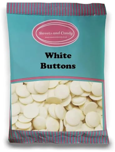 Sweets and Candy® White Buttons 1Kg - Retro Creamy White Chocolate Flavour Candy Pieces - Shaped Like Buttons or Drops - Bulk 1 Kilo Bag - Pick and Mix Share Size Bags