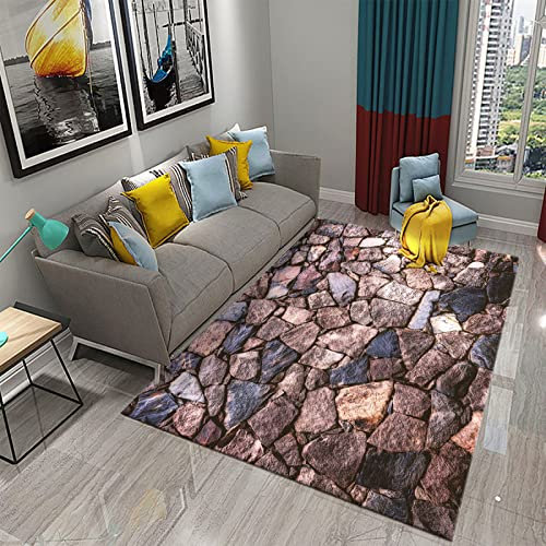 AMBATTERY 90X120cm 3D Steinteppich Matte Stein bedruckter Teppich, Teppich für Wohnzimmer, Teppich für Küche, Wohnzimmerteppich