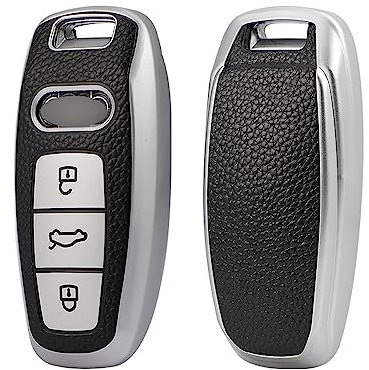 ontto TPU Schlüsselhülle Cover Passt für Audi A3 Sportback A4 A6 A7 S7 A8 S8 Q7 Q8 SQ7 SQ8 E-tron A6L A8L 2018-2021 Autoschlüssel Hülle Schlüsselanhänger Schutzhülle Schlüsseletui-Leder Silber D