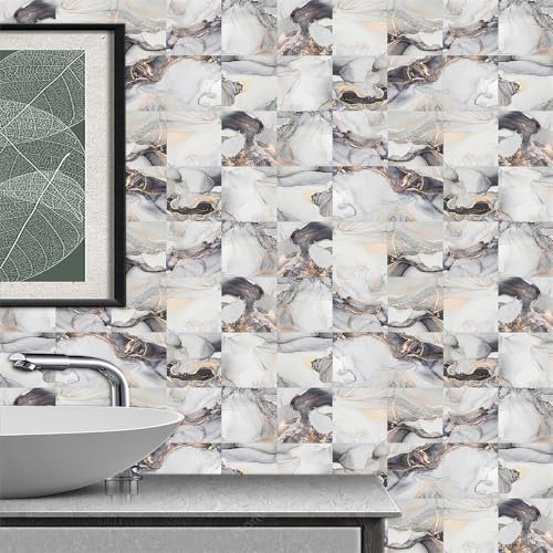 Credence Adhesive pour Cuisine Marbre Rose Gris Stickers Muraux Cuisine Imperméable Stickers Cuisine Carrelage Adhesif Mural Salle de Bain Stickers Carrelage 10 Pièces/15x15cm