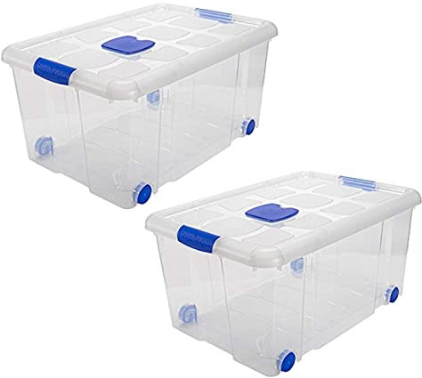 Acan Tradineur - Pack de 2 Cajas de Almacenamiento - Fabricado en plástico - Contenedor para almacenar juguetes, Libros, ropa, mantas - N.º 5-30,5 x 61,5 x 43,5 cm - 57 Litros