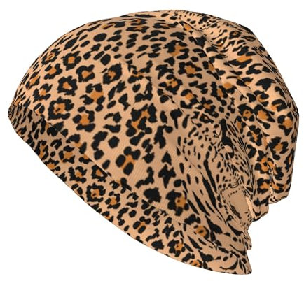 hansgo Beanie-Mütze mit Leopardenmuster, warm, für Erwachsene, Strickmütze, Chemo-Mütze, Leopardenmuster, 6 5/8 / 7 3/8
