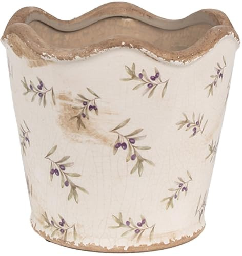Clayre & Eef Innenblumentopf Ø 16x15 cm Beige Blau Keramik Oliven Pflanzentopf