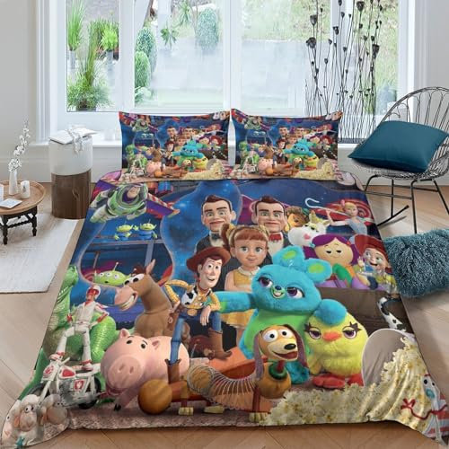 HITBOD Toy Story Buzz Lightyear Bettwäsche 3-Teilig Bettgarnitur Mit Bettbezug Und Kissenbezug Bettwäsche-Set 3D-Druck Sanft Mikrofaser Bettdeckenbezug Reißverschluss Double(200x200cm)