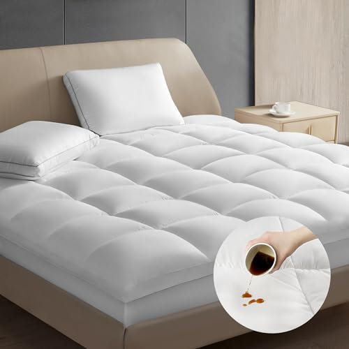 Hotel Grand Pillow-Top-Matratzenauflage für King-Size-Bett, wasserdichter Matratzenschoner, gesteppt, Matratzenauflage mit 20,3-50,8 cm tiefer Daunen-Alternative Füllung (198,1 x 203,2 cm, Weiß)