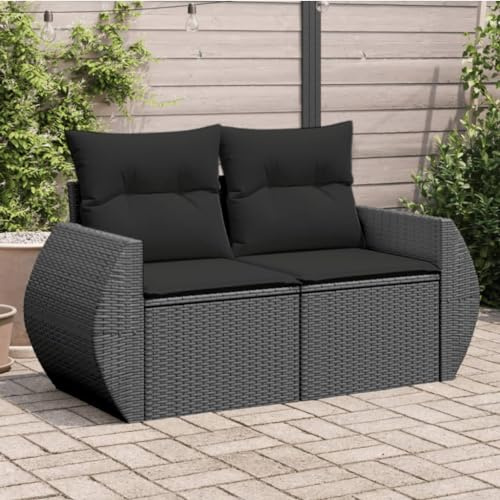 Blukee Sofá De Ratán Para Patio Y Terraza Con Almacenamiento, Sofá Exterior De 2 Plazas Con Cojines En Color Negro - Tipo 108