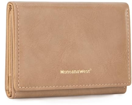 Montana West Schlanke Geldbörse für Damen, RFID-blockierend, klein, dreifach gefaltet, mit Ausweisfenster, Khaki, Einfach