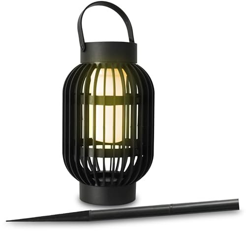 2in1 LED Laterne mit Flammen Effekt zum Hängen oder als Gartenstecker - 22 x 13 cm - Garten Dekoleuchte mit Aufhängung und Erdspieß - Deko Fackel Stecker Außen Beleuchtung warm weiß