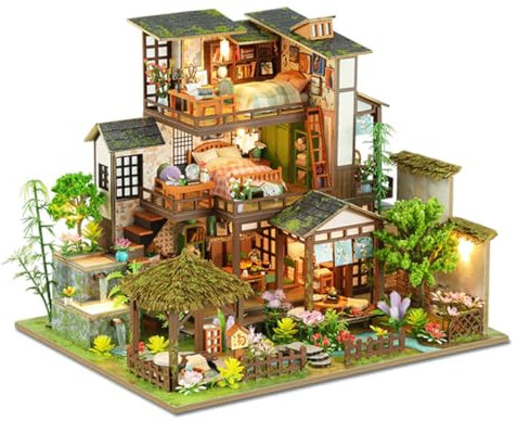 DIY Gewächshaus Holz, Miniatur Garten Haus Selber Bauen mit Möbeln, Kreatives Bausatz Erwachsene, Modellbausatz für Erwachsene und Kinder (Garden Villa)