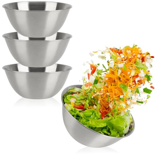 COM-FOUR® Ensemble de 3 bols en acier inoxydable - saladier empilable 1300 ml - bol en acier inoxydable pour la pâtisserie, le service et le grignotage - bol à mélanger (3 pièces - Ø 19cm)