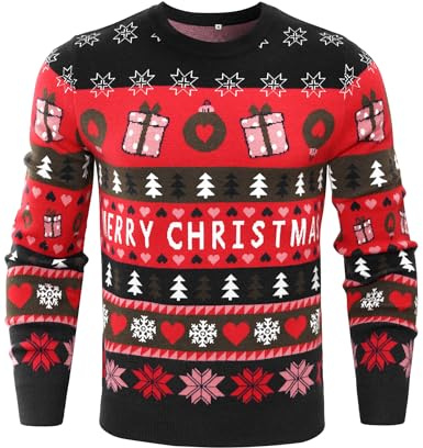 Wayleb Weihnachtspullover Familie Set Rundhals Ugly Christmas Sweater Partnerlook Langarm Pullover Weihnachten Strick Weihnachtspulli Paare Winterpullover für Damen und Herren S-XXL