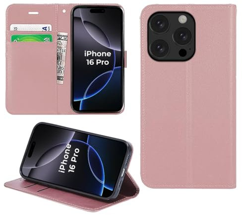 DN-Technology for iPhone 16 Pro Case Flip Leather Wallet Book Stand Folio Card Holder Phone Cover iPhone 16 Pro 6.3'' (ROSE GOLD)