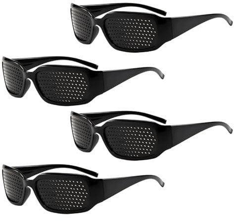Makoto Nobu 4 Pièces Lunettes à Grille, Lunettes Sténopéïques, Lunettes de Soleil à Trous, Unisex Lunettes Repos à Sténopé avec Branches Pliables pour Soulagement de la Fatigue Oculaire, Noir